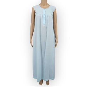 Lily Vintage Light Blue Embroidered Eyelet Yoke Women's Maxi Length Nightgown